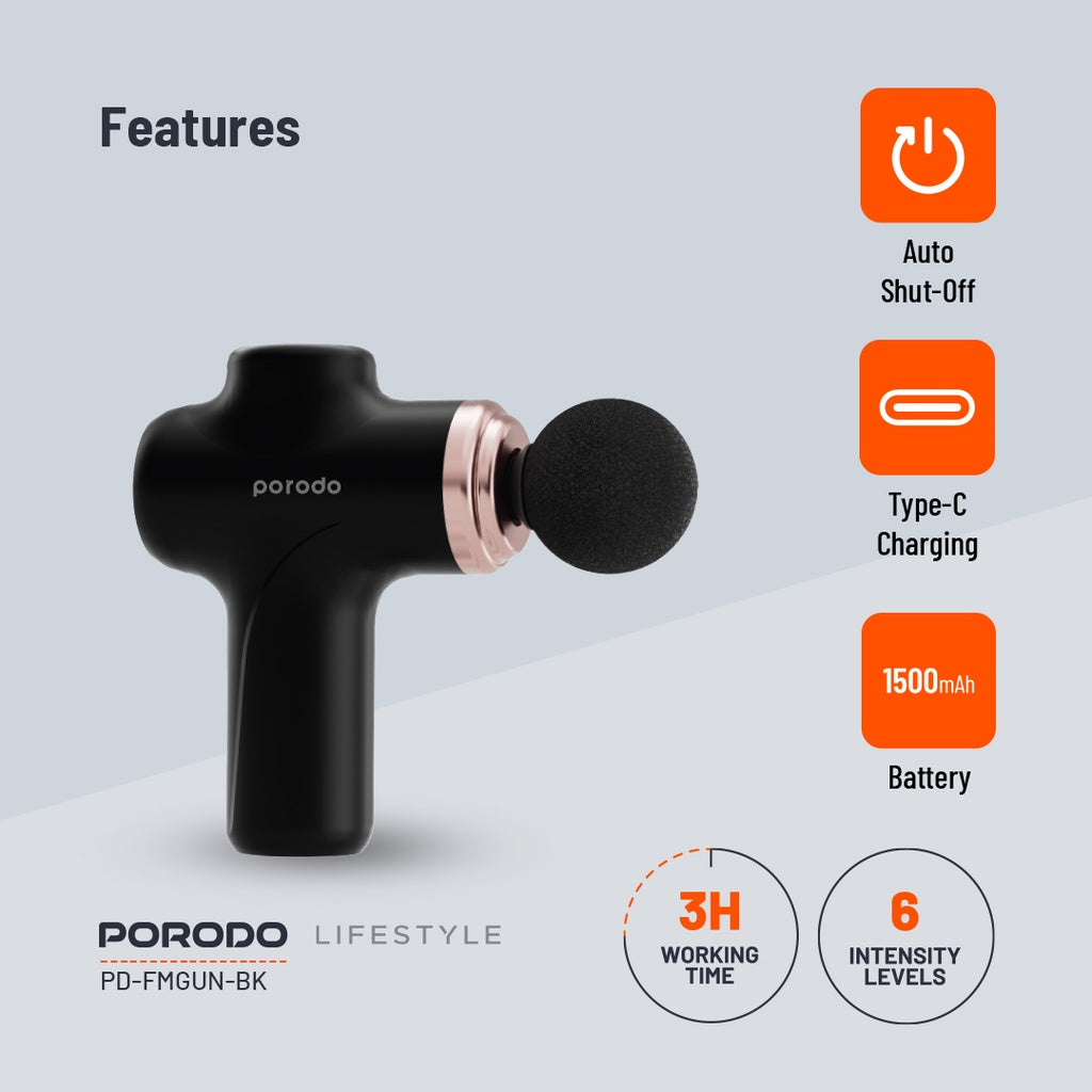 Porodo Lifestyle Precision Handheld Massager with 4 Interchangeable Head Porodo Lifestyle Precision Handheld Massager with 4 Interchangeable Head